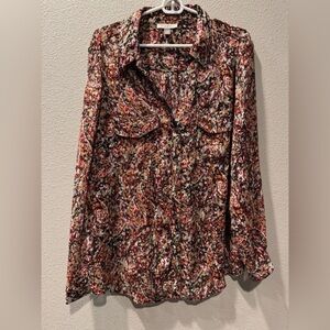 Roz & Ali Floral Orange and Rex Button-Up Blouse - Size 2XL